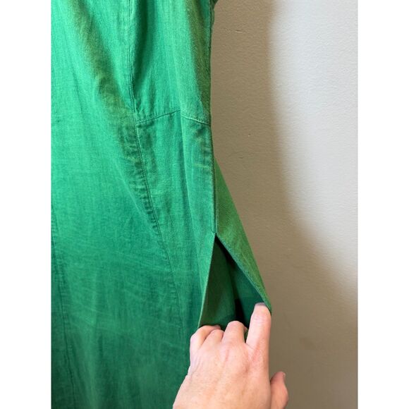 J.Jill Rainforest Linen Seamed V-Neck Midi Dress Women’s Size Small Green Chic - Picture 5 of 7